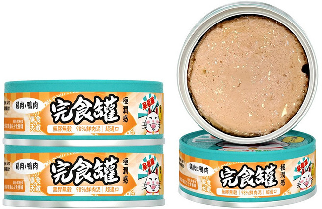 嗨寵物們 呆萌貓 98％鮮肉泥主食罐 80g 無膠無穀高蛋白, 4個, 雞肉x鴨肉 80g/罐 4入, 雞肉鴨肉
