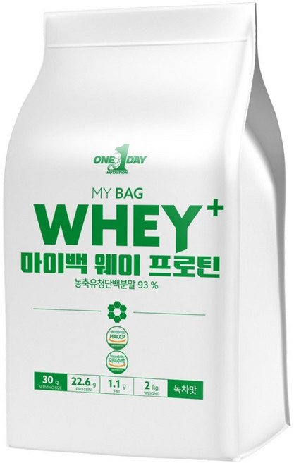 원데이뉴트리션 녹차맛_단백질 쉐이크 헬스 보충제 포대유청 웨이프로틴 WPC, 2kg, 1개