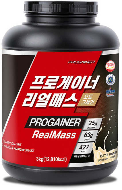 프로게이너 리얼매스 오트그레인 마른체형 벌크업 체중증가 곡물 탄수화물 단백질쉐이크 하드게이너, 1개, 3kg