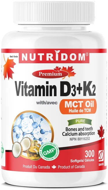 뉴트리돔 비타민 D3 (1000 IU) + K2 (120mcg) MK-7 MCT 오일 함유 캐나다 직구 영양제 카포리아 (120개입 또는 300개입 택일), 1개, 300정 - 쿠팡