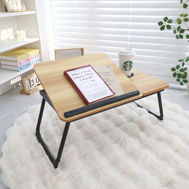 로에드 5단 각도조절 테이블 접이식 베드트레이, 체리우드