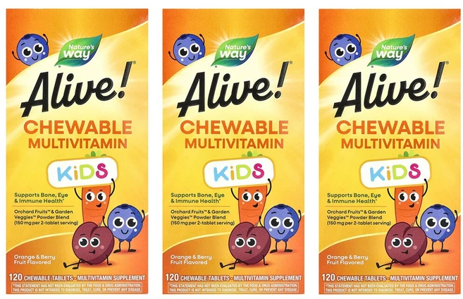 네이쳐스웨이 얼라이브 키즈 츄어블 멀티비타민 오렌지 베리 후르츠 맛 120타블렛 3개, 120정 - 쿠팡