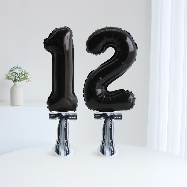 이벤트홀릭 숫자 풍선 스탠드 세트 생일파티용품 기념일, 12, 1개, 블랙