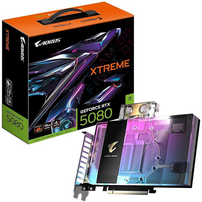 기가바이트 AORUS GeForce RTX 5080 익스트림 WATERFORCE WB 16G 그래픽 카드 - 16GB GDDR7 256비트 PCI-E 5 0 2805MHz, AORUS XTREME WATERBLOCK