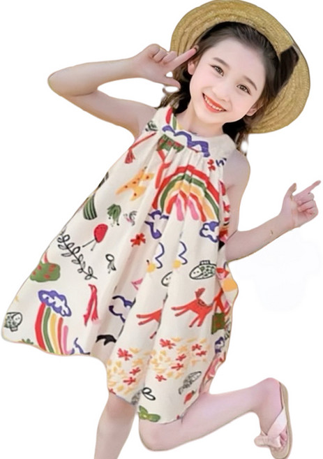 兒童夏季背心連身裙 女童碎花A字公主裙