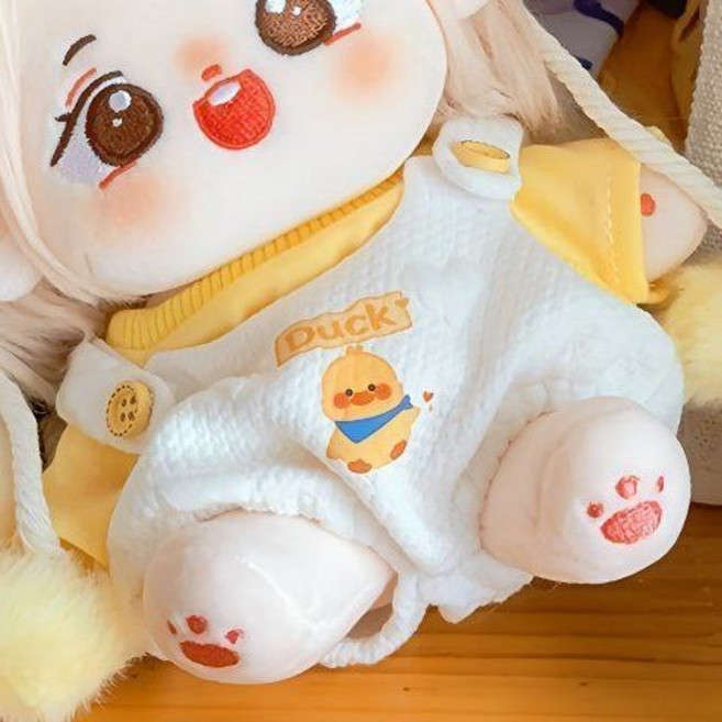 下殺價 小雞快跑 20cm 棉花娃娃衣服 娃衣 超萌 可愛 米爆娃公仔 玩偶 替換裝, 1個, 小鴨嘎嘎單件【背帶褲】,20厘米娃衣
