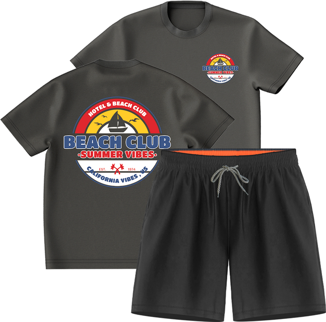 몰토벨리노 썸머 비치 프린팅 오버핏 반팔 레쉬가드 4부 비치바지 상하세트, 비치클럽서머바이브814