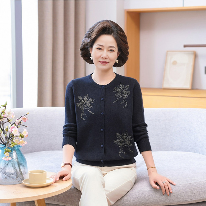 길조 40대 50대 중년 여성 봄 가을 가디건 니트 아우터 루즈핏 통기성 편안함