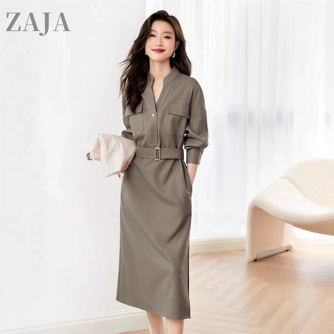 8위 - ZAJA 여성 가을 원피스 허리조임 긴소매 롱원피스 하객록 오피스룩
