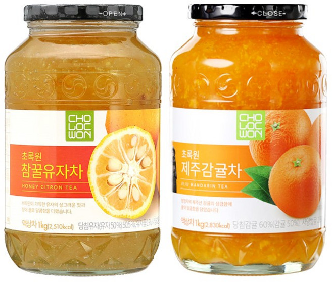 초록원 참꿀유자차 +제주 감귤차 (2kg), 2kg