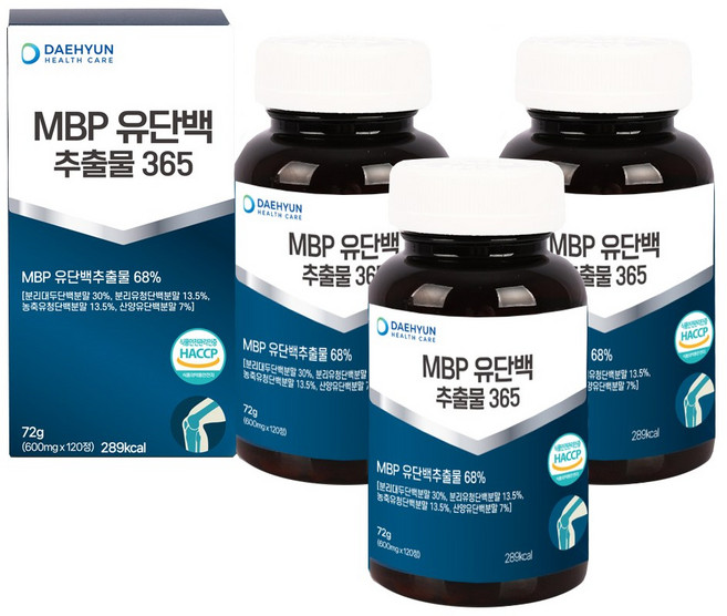 대현헬스케어 MBP 유단백 추출물 365 68% 함유 뼈 건강, 3개, 120정