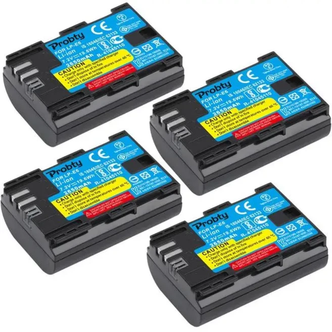 LP-E6 카메라 배터리 및 LED 충전기 캐논 EOS 5DS R Mark II 6D 7D 용 2650mAh, 01 China Mainland, 1개, 03 4 Batteries