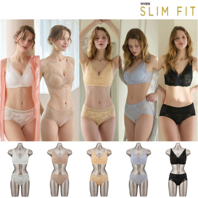 [비비안 슬림핏] 26SS 비비안 SLIMFIT Full body LYCRA 브라팬티 5세트 + 볼륨패드