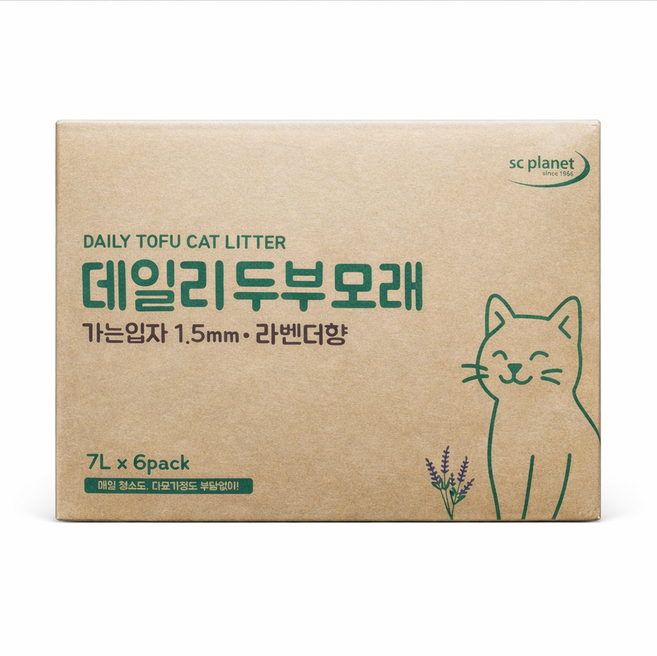 데일리 고양이 두부모래 1.5mm 가는 슬림 입자, 라벤더향, 6개, 7L