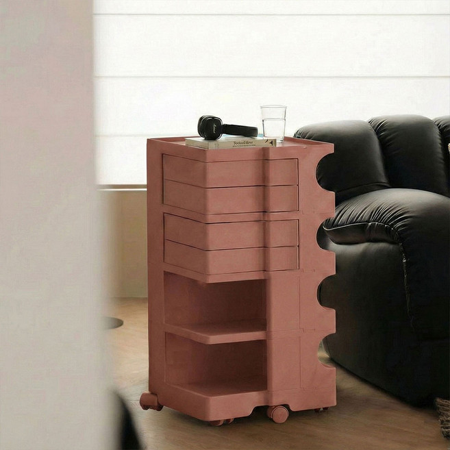 [리비니아] 바비 이동식 수납 회전서랍 빙그리 수납 트롤리 9Colors, 6단, 핑크