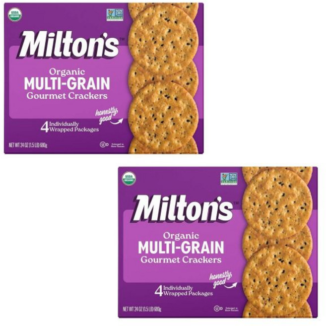 Milton's 크래커 비스킷 밀턴 멀티그레인 인증 비GMO 프로젝트 코셔 4가지 통곡물과 3가지 씨앗으로 만들어짐 샤퀴테리 보드에 적합 24온스 2개 묶음