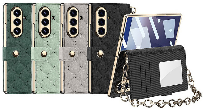 갤럭시 Z폴드 7 6 퀄팅 가죽 카드 지갑 액정 보호 스트랩 케이스