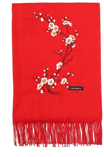【俞兆林】民族風秋冬刺繡圍巾女 純色繡花仿羊絨長款加厚百搭披肩 送媽媽禮物