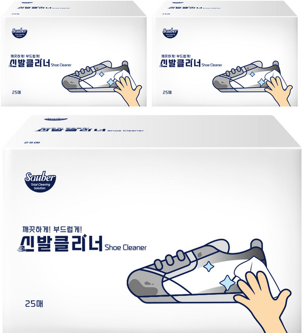 자우버 신발 클리너 25매, 화이트, 3개