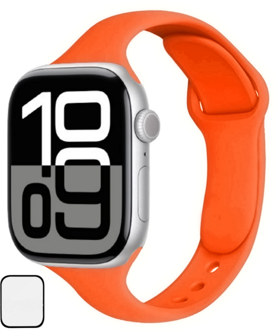 NUBASE 애플워치 호환 슬림 더블 단추 실리콘 스트랩, 오렌지