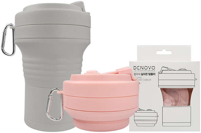 디노보 1+1 빨대 접이식 휴대용 실리콘텀블러 550ml, 03. 핑크+그레이, 1개