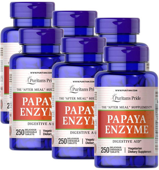 퓨리탄스프라이드 파파야 엔자임 츄어블 타블렛 Puritans Pride Papaya Enzyme Chewable tablet, 250정, 6개