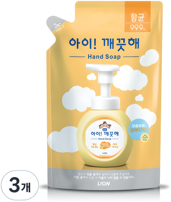 아이깨끗해 순 핸드워시 파우더향 리필용, 450ml, 3개