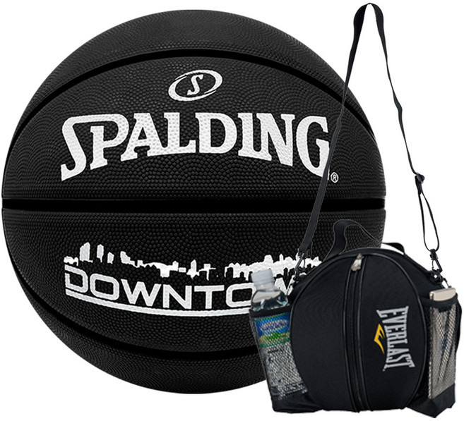스팔딩 다운타운 블랙 농구공(7호볼) 올코트용 시합구, 단품+ XIGMA 물통가방, 1개