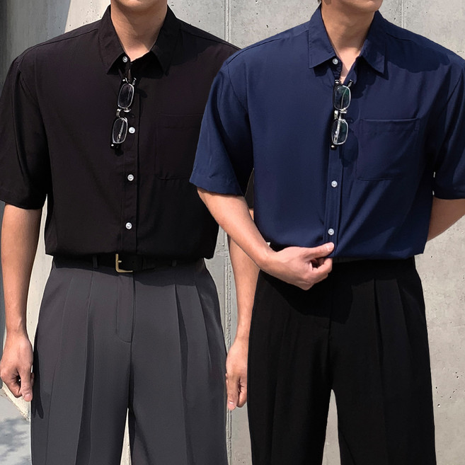 4위 - [1+1] 2-PACK 남자 남성 아이스 오버핏 고밀도 링클프리 구김방지 여름 반팔 셔츠 빅사이즈