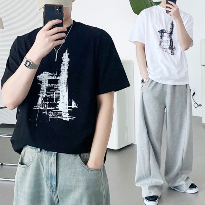 남녀공용 쿨링 루미스 프린팅 오버핏 반팔티