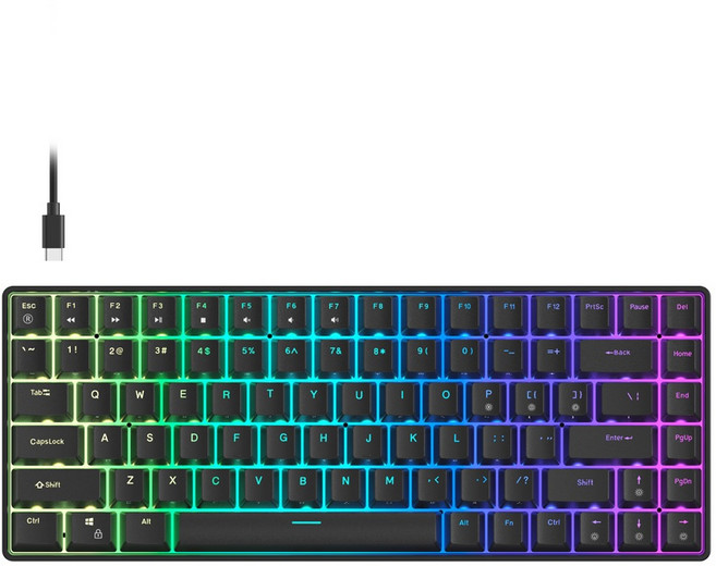 【Foxxray】曜影 FXR-HKM-S93 84鍵 60% 鍵盤 RGB 熱插拔 青軸機械鍵盤 附拔鍵器/軸器, 黑, FXR-HKM-S93-BK, 青軸