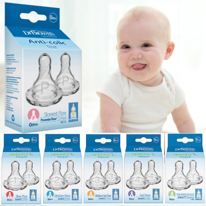 닥터브라운 내로우넥 옵션스 플러스 젖꼭지 2p, 3단계, 2개