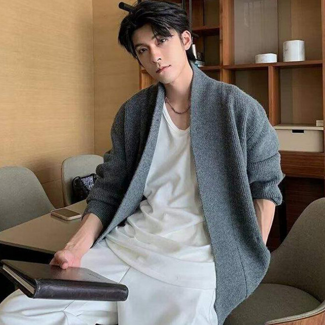 ANYOU 남성 니트 가디건 오버핏 브이넥 루즈핏 프론트 단추 와이드 긴팔 데일리 캐주얼 아우터