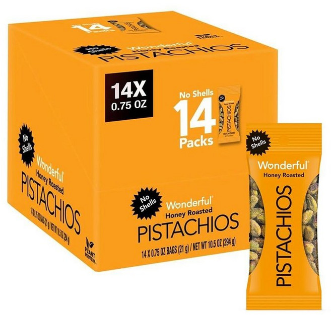 Wonderful Pistachios 껍질 없음 할라피뇨 라임 너트 21.3g(0.75온스) 백(14팩) 단백질 스낵 글루텐 프리 이동 중에도 개별 포장된 건강한 스낵, 1개