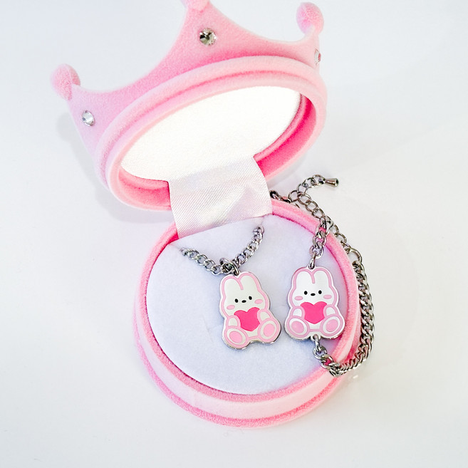 [당일발송] 큐티토끼 미아방지 팔찌목걸이세트 아기선물, 핑크, 1개