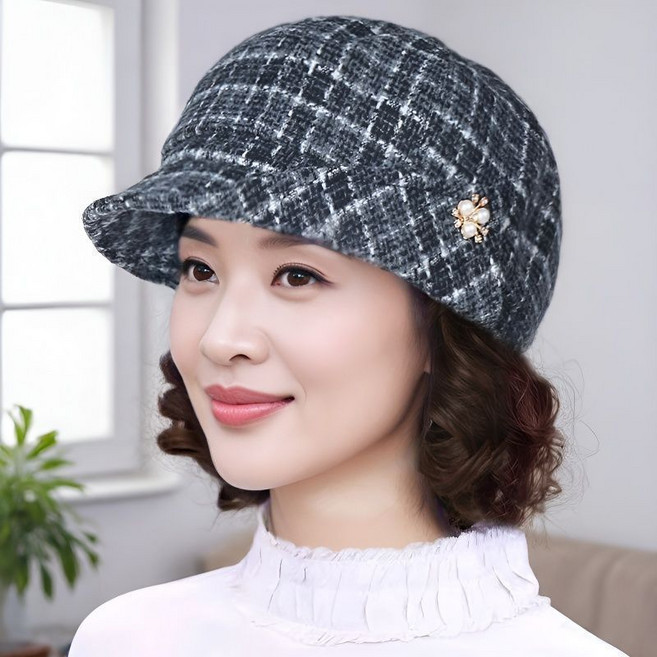 時尚媽媽帽 貝雷帽 假髮帽 保暖毛呢帽 附可拆卸假髮