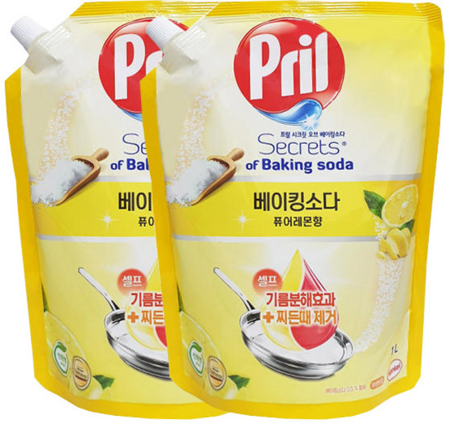 프릴 베이킹소다 퓨어레몬 리필, 1L, 2개