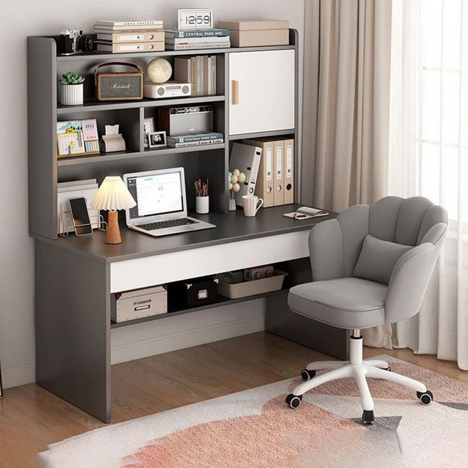 모던 멀티 수납형 인테리어 공부 책상 컴퓨터 책상 겸 책장, 그레이+의자(A)