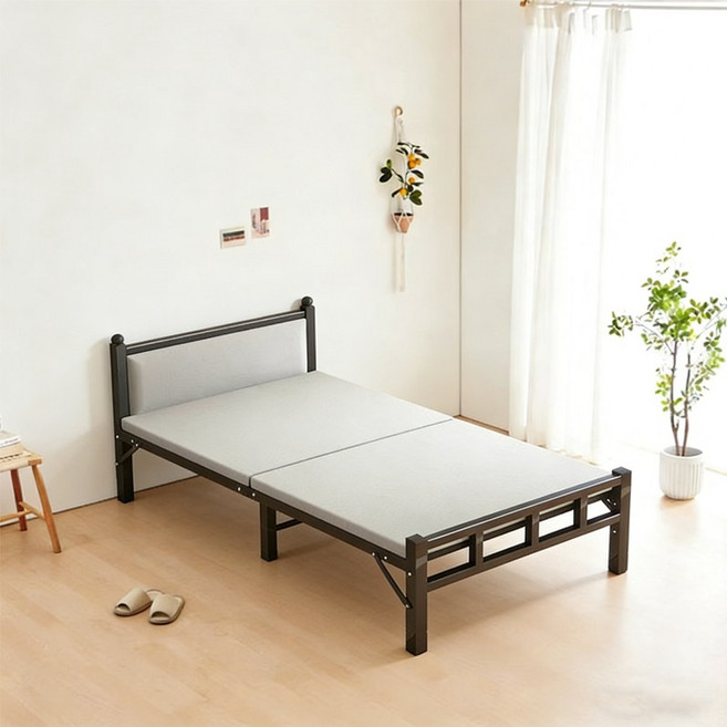 무설치 접이식 침대 휴대용 1인용 접이식 싱글침대, 블랙
