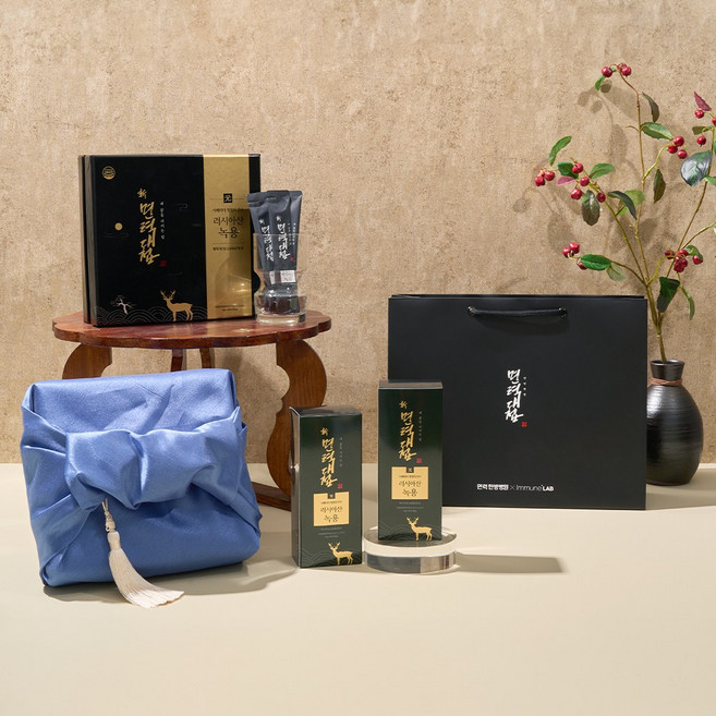 [러시아 녹용스틱] 이뮨랩 신면력대첩 프리미엄 선물세트 l 고급 보자기 쇼핑백 l 부모님 수험생 명절 상견례, 28개, 14g