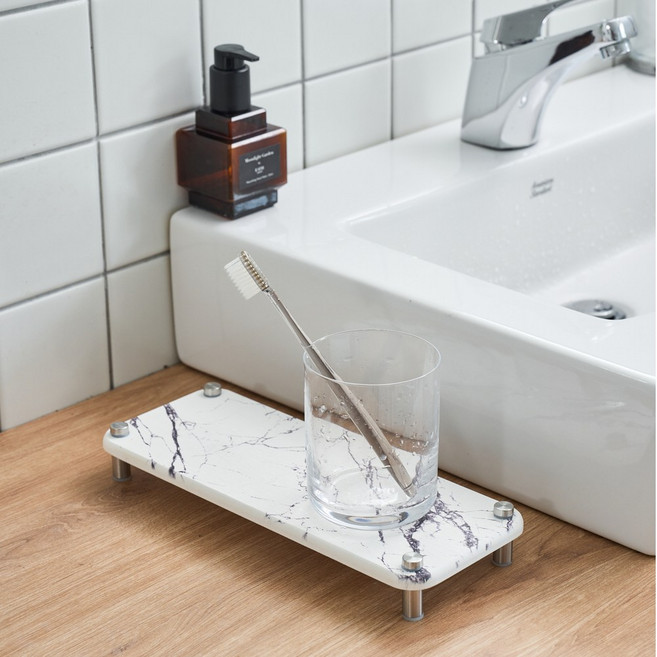 아르앤유 공중부양 4발 스탠 받침 마블 규조토 트레이 젠다이 건조대, 1개, 화이트