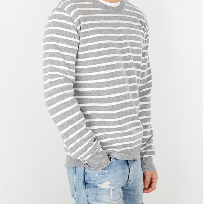 남성용 줄지 R넥 시보리 니트 #PRMD16