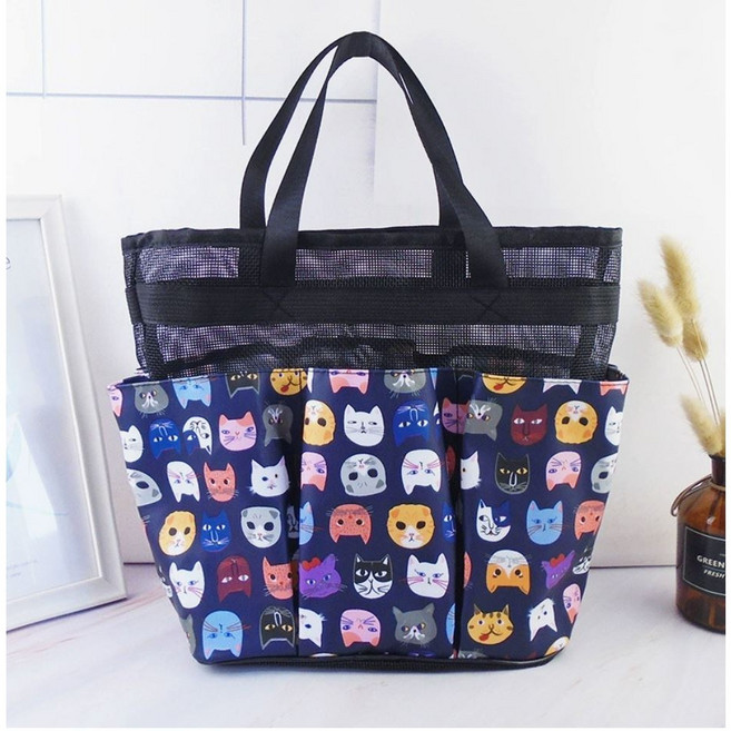 하루랩 목욕가방 물빠지는 수영가방 메쉬, 고양이블루