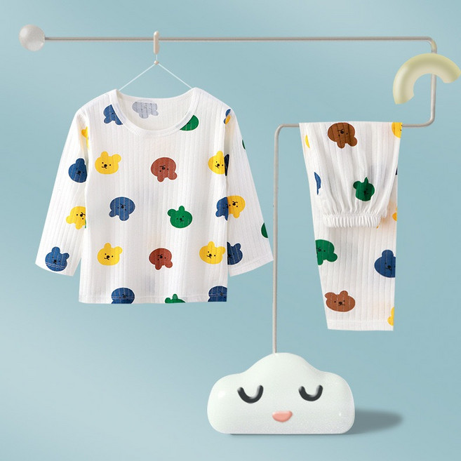 萱寶媽咪baby童裝館 現貨韓版兒童春秋冬薄款空調服長袖套裝 男童家居套裝 德絨套裝女童居家套裝中大童長袖套裝長袖上衣長褲兩件套睡衣套裝童裝