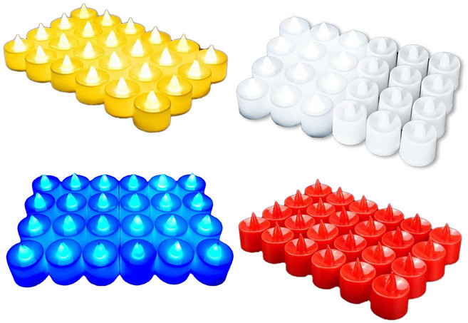 도매짱 LED 캔들 촛불 양초 24개 전자 티라이트 전기 초 기념일 파티 생일 프로포즈, 옐로우