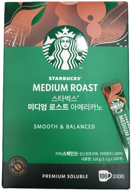 스타벅스 미디엄 로스트 아메리카노 원두커피믹스 1.1g, 1개입, 100개