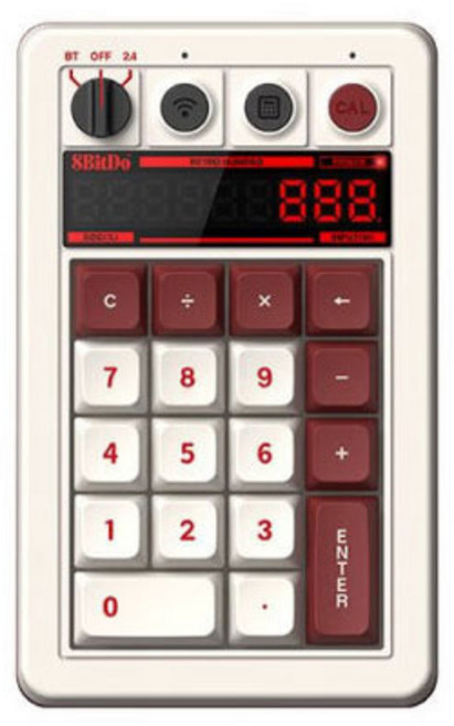 8Bitdo Retro18 레트로 숫자 무선 기계식 키보드 키패드 계산기 LED스크린 TOP구조 블루투스 1000mAh, C64버전 갈색