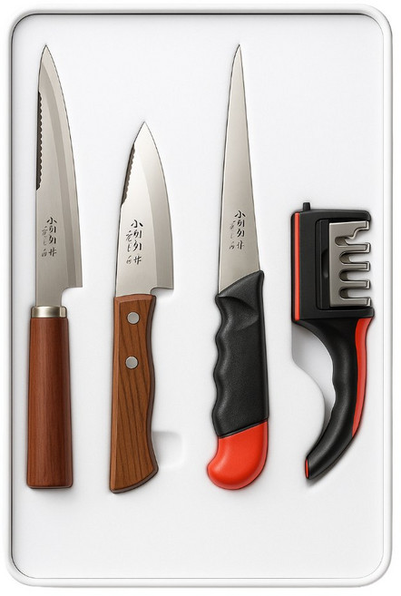 명품 사시미 회칼 물에 뜨는 회뜨는 칼 캠핑용 낚시용 회칼 세트, 사시미 회칼 + 물에뜨는 칼 + 지갑회칼, 1세트