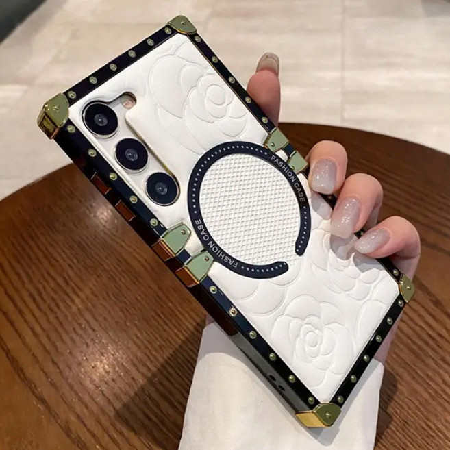 갤럭시A35 5G A356 스퀘어 범퍼 맥세이프 럭셔리 가죽 핸드폰 케이스