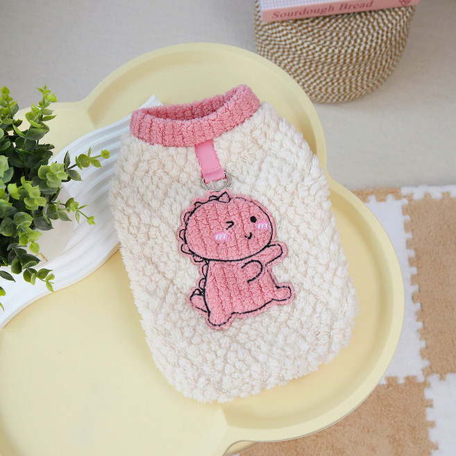 코어엑시스 겨울 보온 공룡 플리스 강아지 옷 가을 겨울 두툼한 테디 비숑 반려견 의류, 1개, 핑크